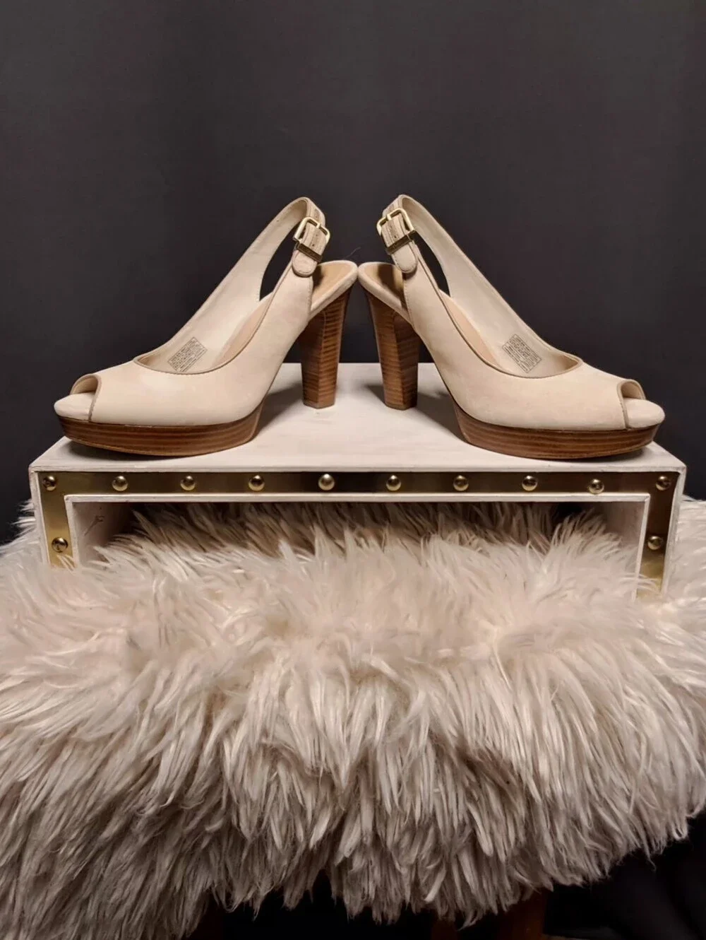 UGG Women's Open-Toe Slingback Heels in Beige Suede